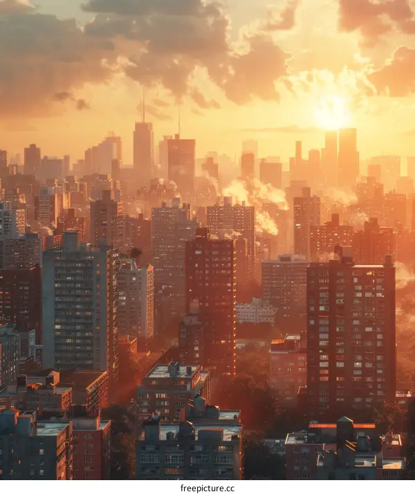 Cityscape of Skyscrapers at Sunrise