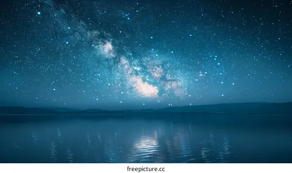 Night sky with stars and lake reflecting the starry sky