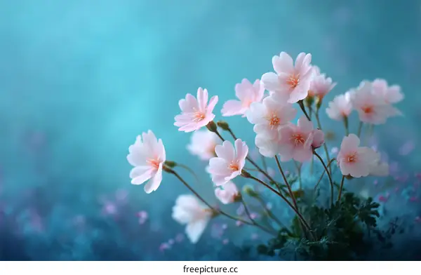 Delicate Pink Flowers in Soft Teal Background
