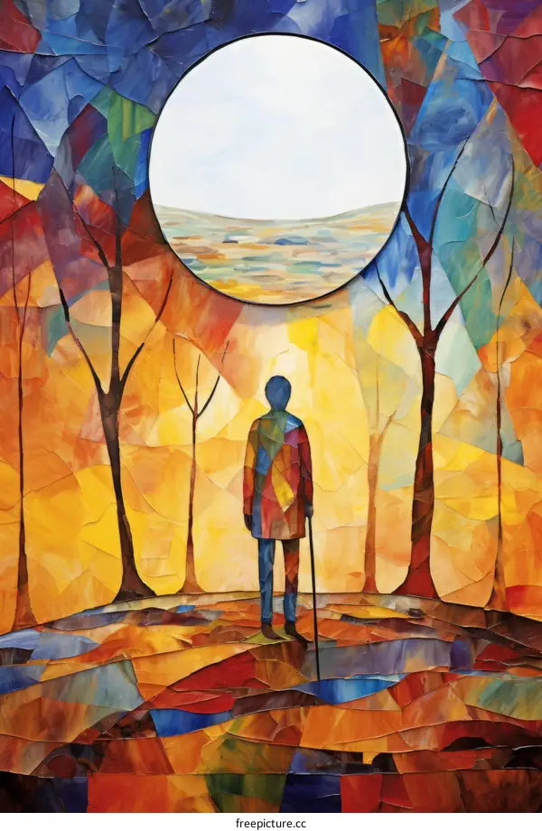 Lonely Man Gazing at Moonlit Sky