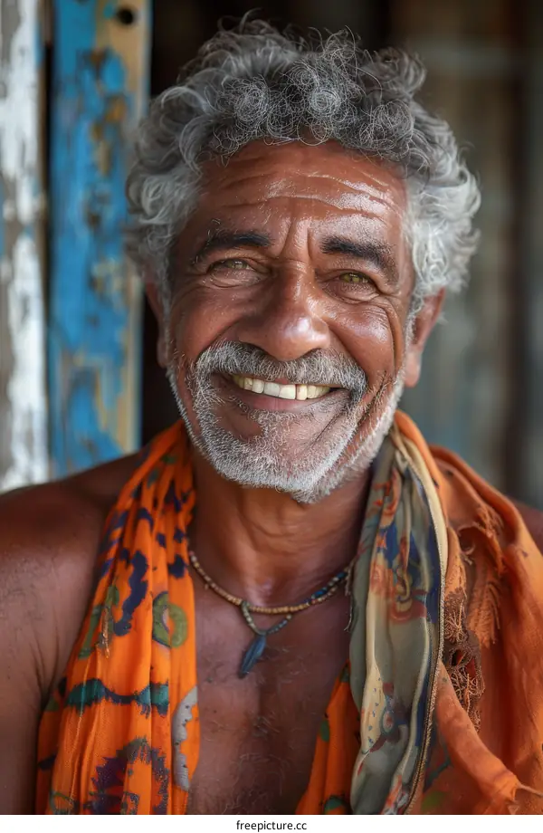 Portrait of a smiling old man with white hair and beard