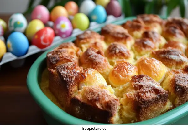 Easter Bread Pudding with Colorful Eggs