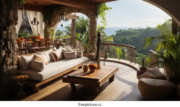 Modern Luxurious Villa Living Room with Stunning Sea View