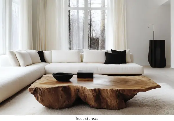 Modern Minimalist Living Room with Wooden Coffee Table