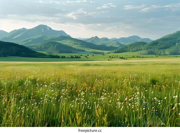Green rolling hills under blue sky