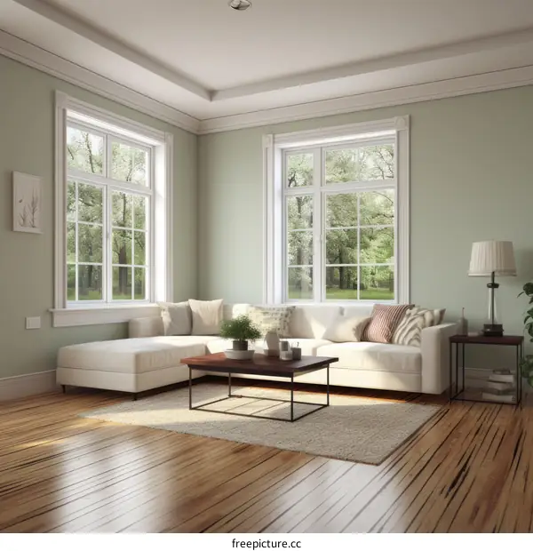 A Modern Living Room With White Walls and Wood Floors