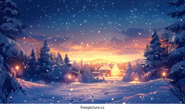 Snowy Night in Winter