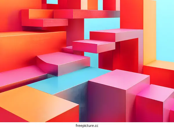 Abstract Geometric Shapes Red Pink Blue Background