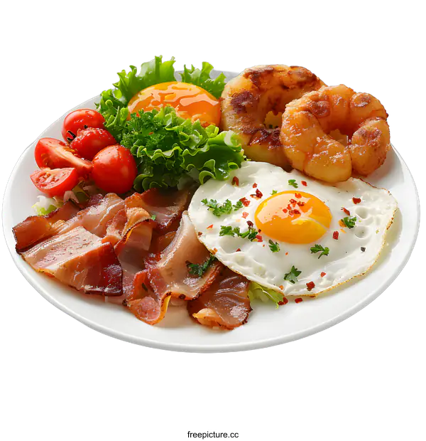 [Transparent Background PNG]A delicious breakfast of bacon, eggs, and salad