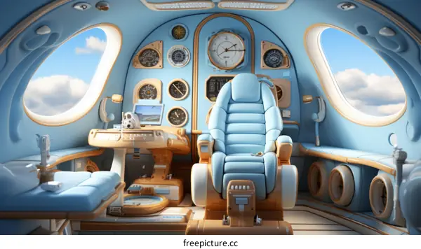Luxury Airplane Interior with Blue and Cream Design