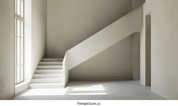 Minimalist Concrete Staircase With Sunlight Through Window