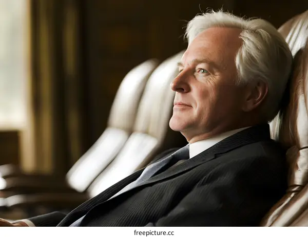 Businessman Sitting in Leather Chair Thinking