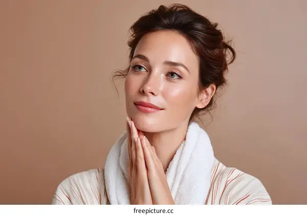 Close-up of a Beautiful Womans Face and Hands