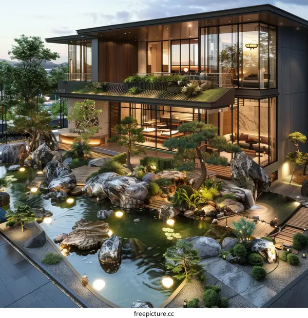 Modern Japanese Style Garden House Exterior Design