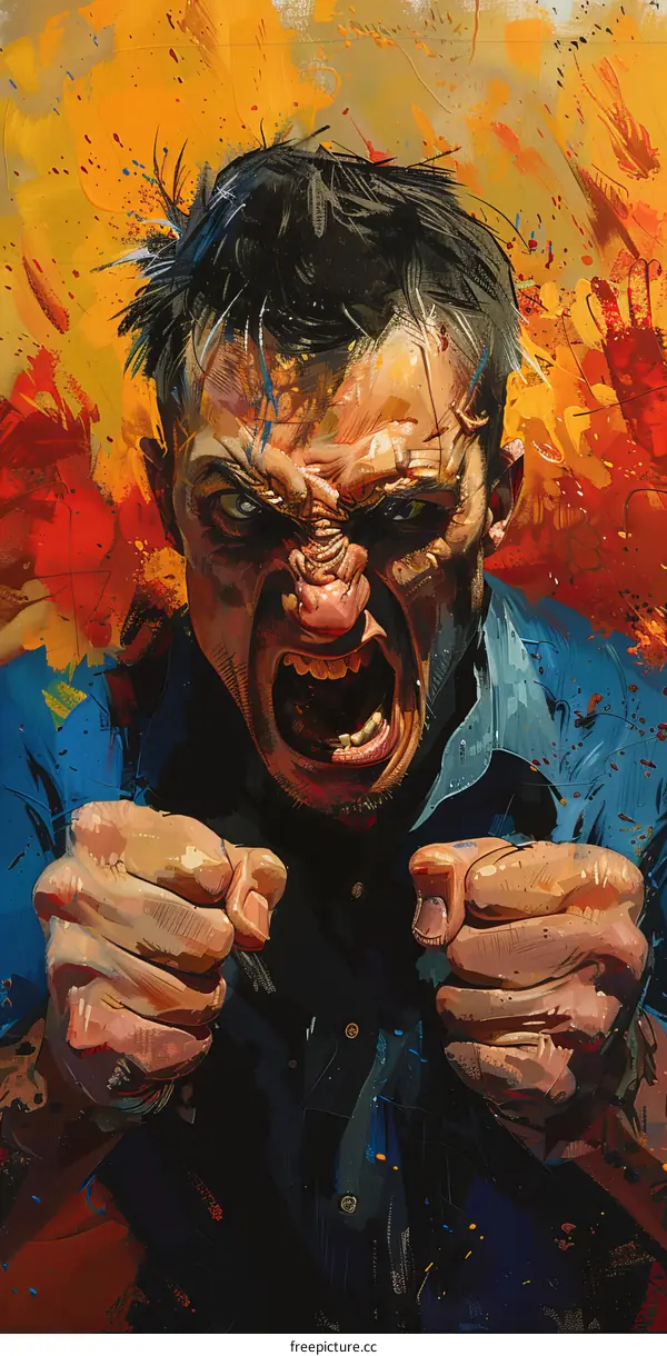 Angry Man With Fists Out Against a Colorful Background
