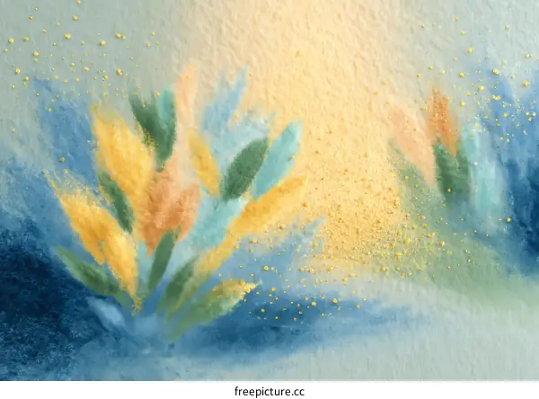 Abstract Watercolor Floral Illustration with Gold Accents