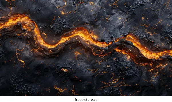 Lava flow over cracked earth