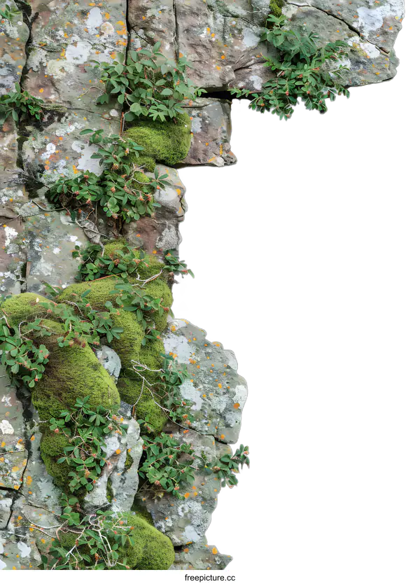[Transparent Background PNG]Stone Wall With Vines And Moss Frame