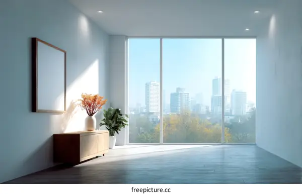 Modern Empty Room with City View