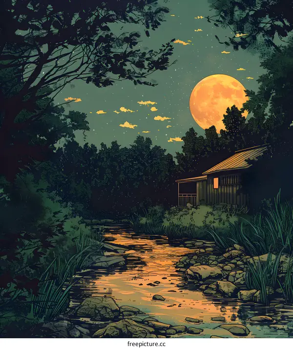 Moonlight over Forest River Cabin