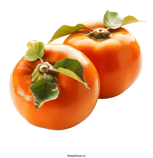 [Transparent Background PNG]Two fresh persimmons with leaves