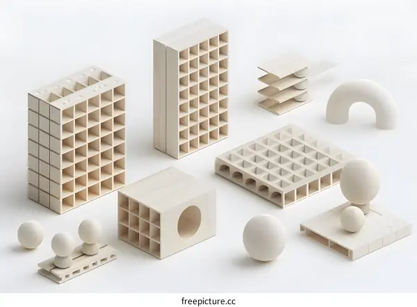 Minimalist 3D Design With Wooden Geometric Shapes