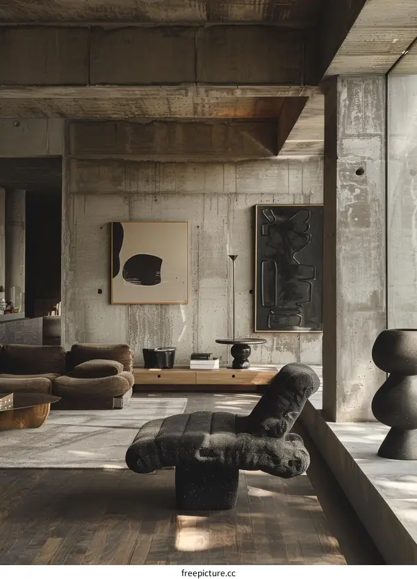 Spacious Interior with Minimalist Furnishings and Large Windows