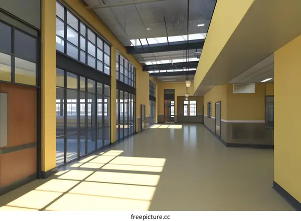 Modern School Hallway with Natural Light
