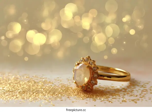 Golden Ring with Sparkling Background