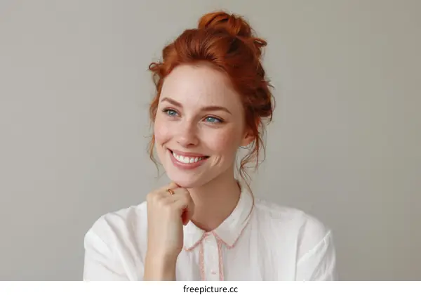 Smiling Woman with Red Hair and Light Skin