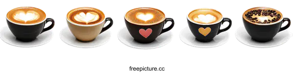 [Transparent Background PNG]Different Latte Art Coffee Cups Collection