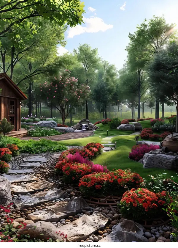 Enchanting Secluded Garden with Quaint Cottage