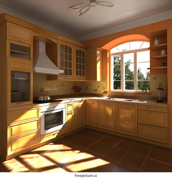 Modern Kitchen Interior Design with Wooden Cabinets and a Window View