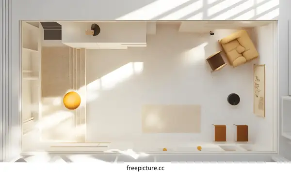 Minimalist Interior Design With White Walls And Beige Carpet