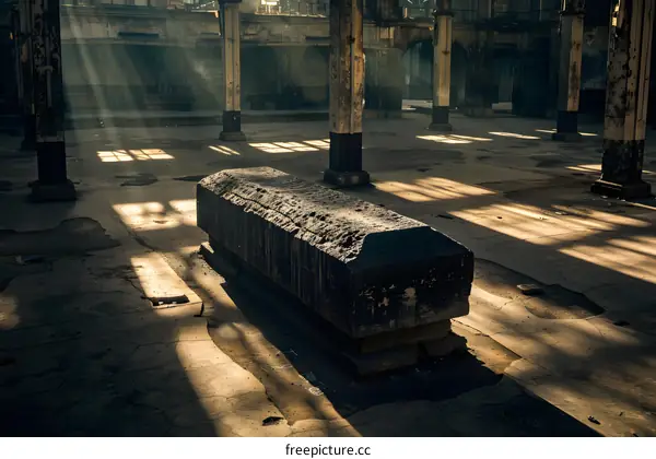 Abandoned Building With Stone Slab And Sunbeams