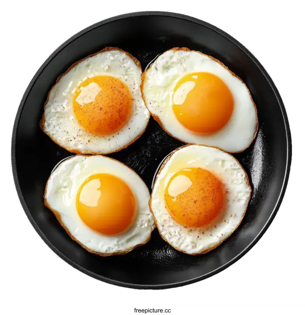 [Transparent Background PNG]Four Fried Eggs in a Frying Pan