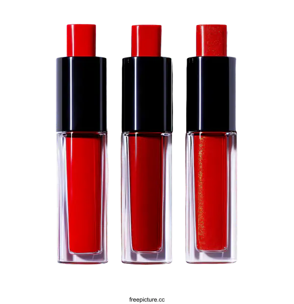 [Transparent Background PNG]Three Red Lipstick Tubes on a White Background
