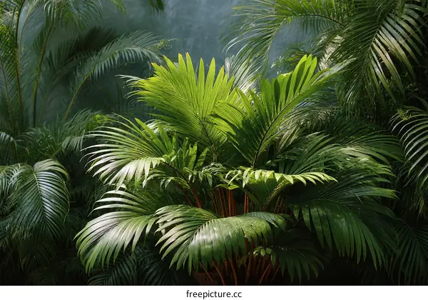 Tropical Palm Trees Lush Green Garden