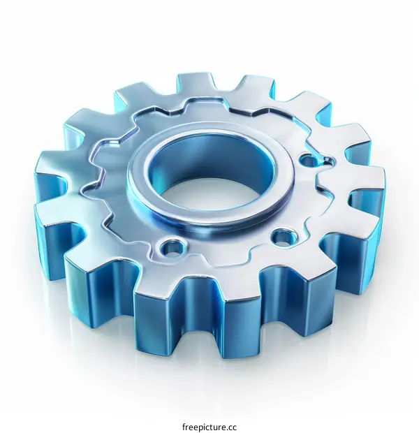 Blue 3D Metal Gear on White Background