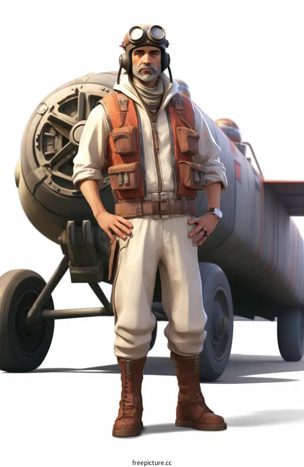 Pilot standing in Front of a Vintage Biplane