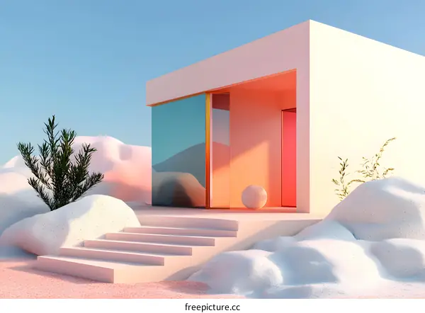 Modern Minimalist Architecture with Steps and Plants