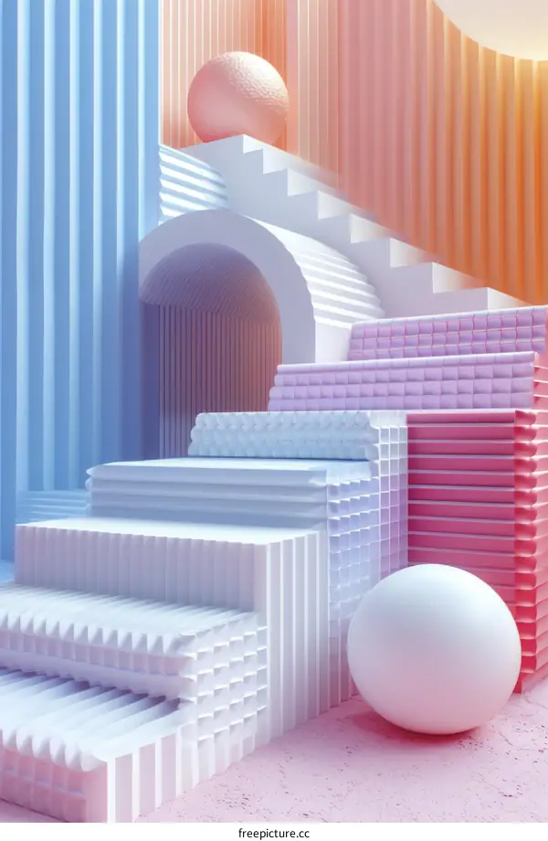 Surreal Pastel Staircase with Geometric Shapes