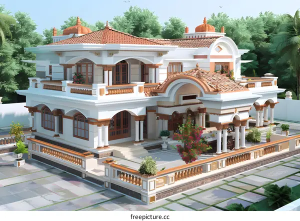 Large luxury home with beautiful landscaping and a pool