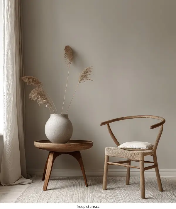 Minimalist Interior Design with a Chair and Pampas