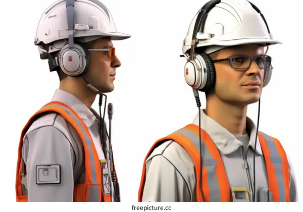 Two construction workers wearing hard hats and safety glasses