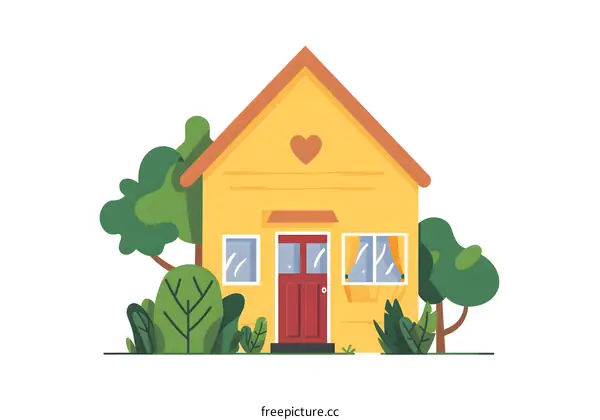 Yellow House with Red Door and Heart