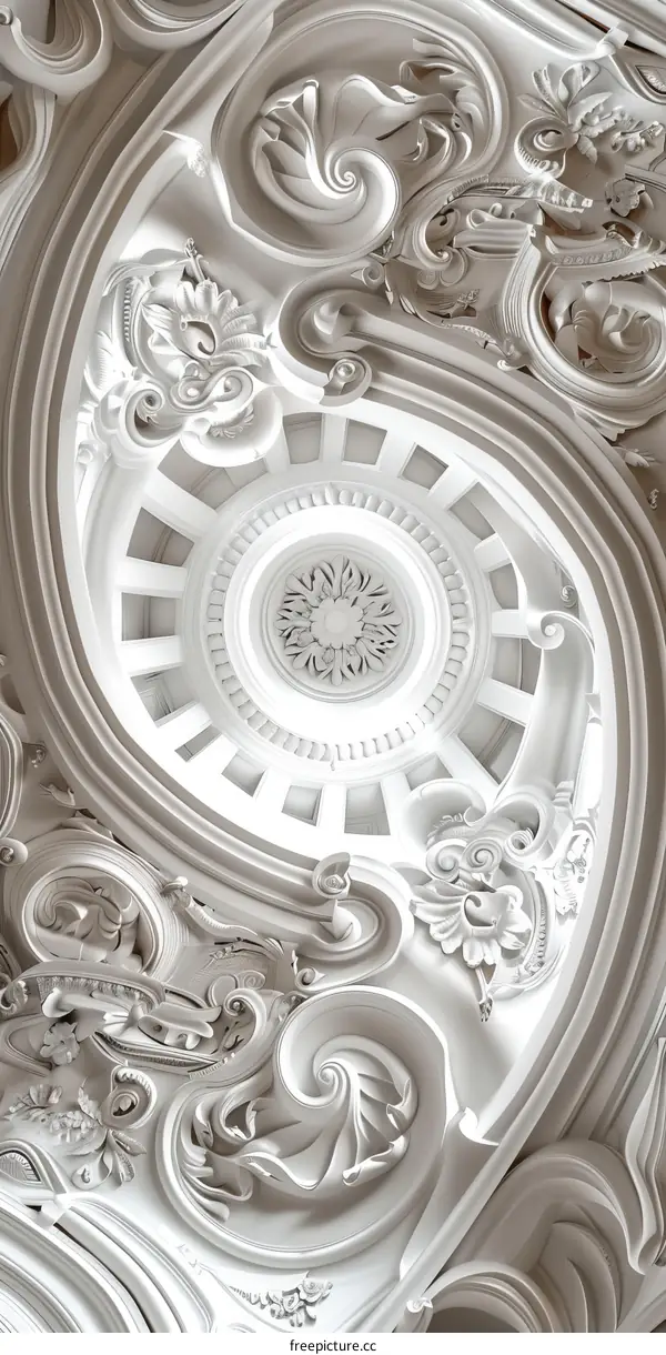 Ornate White Ceiling Design with Intricate Patterns