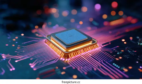 Close Up of a Semiconductor Chip on a Circuit Board