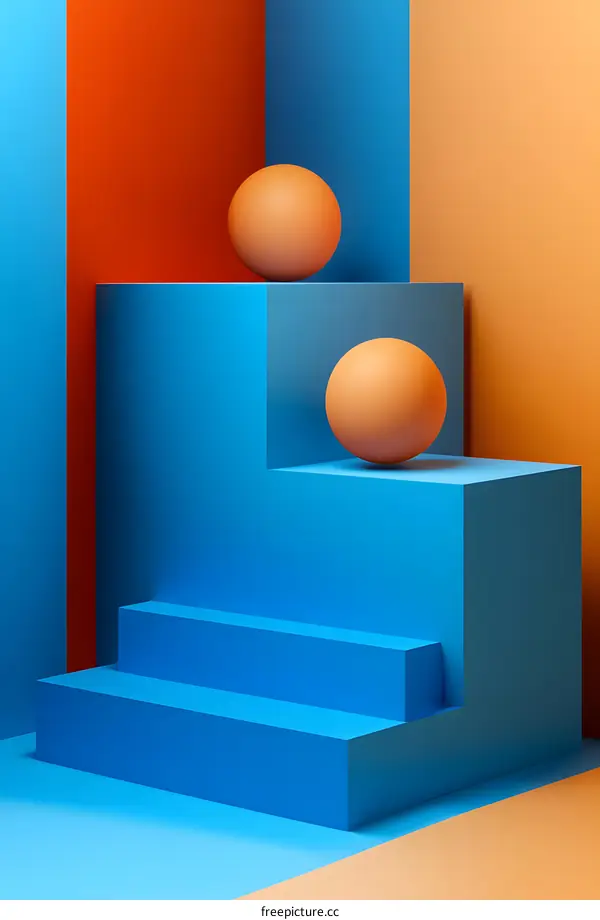 Abstract Geometric Shapes 3D Render with Blue and Orange Color