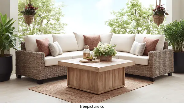 Modern Outdoor Sectional Sofa Set with Coffee Table
